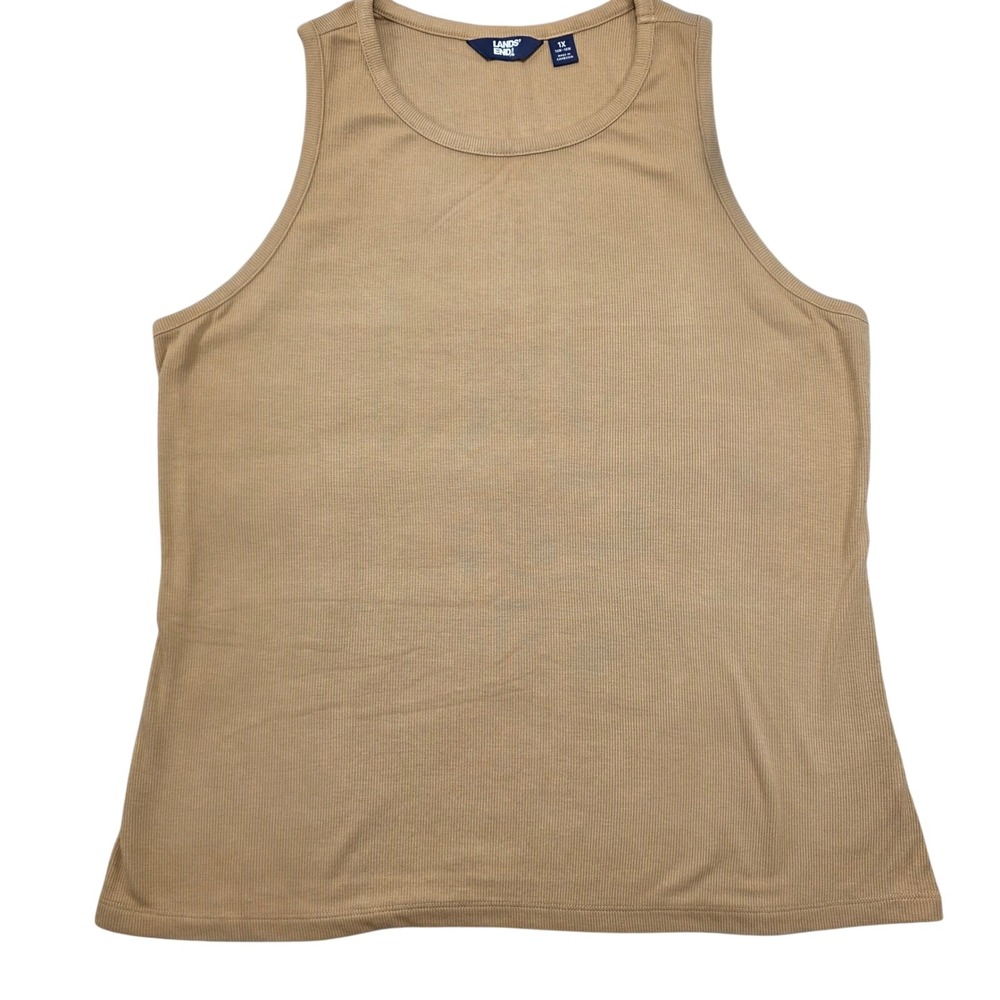 Lands' End Ribbed Crew Neck Tank Top Camel 1X‎ Women Layering Essential